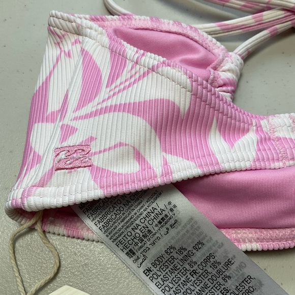 Billabong Swim Bikini Top Pink Small Sweet Waves Drew Bandeau Tropical New - Picture 5 of 7